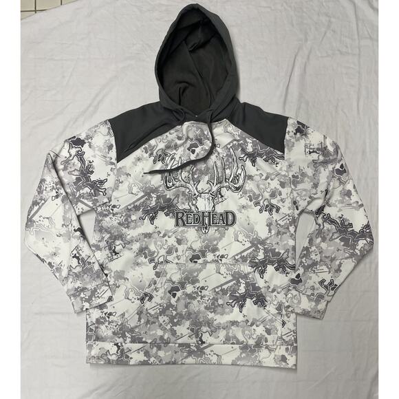 RedHead Mens Large Fleece Hoodie Pullover Sweatshirt White Snow Camo Gray Tundra - Picture 1 of 9